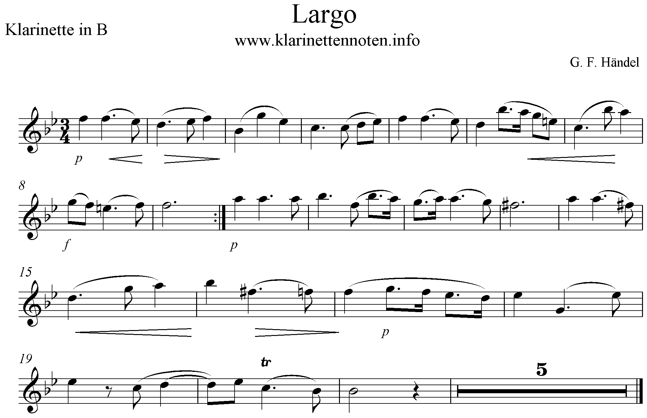 Largo Händel, Clarinet, Klarinette